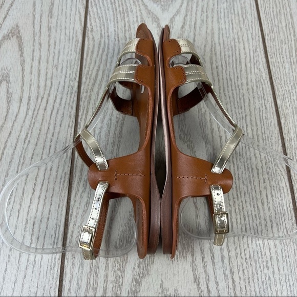 Furla Carmen Leather Vitello Sparkling Sandals 36 Gold & Cognac $365 Italy - Picture 6 of 10